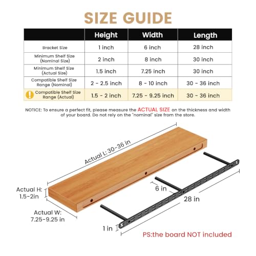 2pcs Floating Shelf Bracket Heavy Duty,Decorative Floating Shelf Hardware Hidden Black Metal Fireplace Mantel Brackets (28"X6"X1.0" with Tools) - size: 28"X6"X1.0"