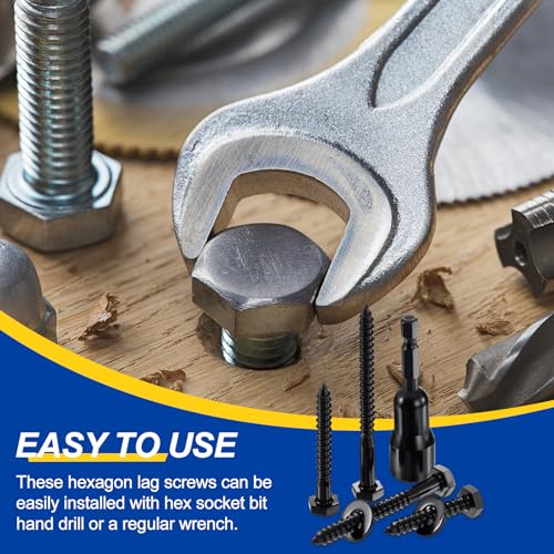 10 Pcs Hex Head Lag Screws 3/8"x2" SS 18-8 (304) Lag Bolts - color: Black, size: 3/8"x2"
