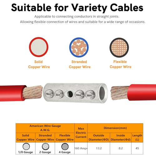 2 Gauge Wire Butt Connectors 6 PCS Tinned Brass Mechanical Butt Splice Connectors Kit 2 AWG Mechanical Repair Splice Kit Splice Screw Sleeves 6 PCS Mechanical Splices with 6 PCS 3:1 Heat Shrink Tubes - color: Tinned Brass