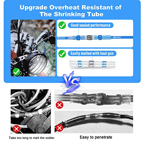 Kuject 100PCS Solder Seal Wire Connectors AWG 16-14, Blue Solder Seal Heat Shrink Butt Connectors Terminals Waterproof Wire Splice Connector for Marine Boat Wire Joint - size: AWG 16-14 Blue