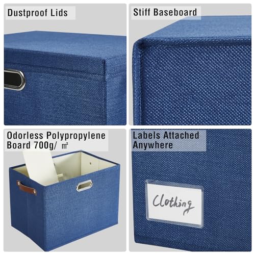 15" Fabric Storage Box with Lids, 3-Pack, Navy - color: Navy, size: Medium-15"