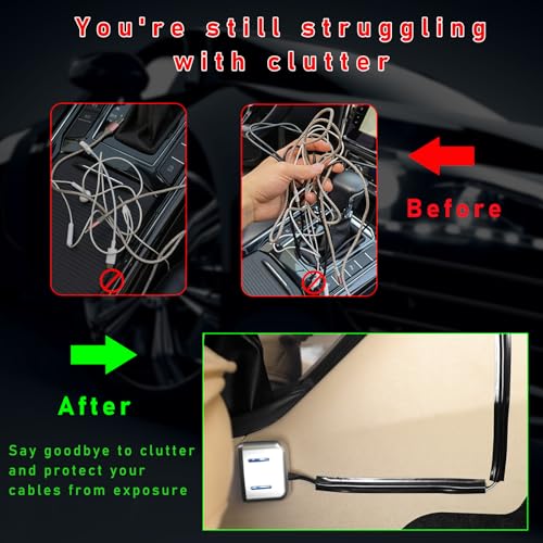 Augeny 4PCS Car Concealed Wire Sleeve, Self-Adhesive Tubing Cable Hidden Protector, Auto Split Sleeving Wire Cord Organizer, Black Soft PVC Cable Sleeve for USB, Audio & Video Line