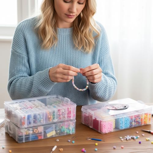 Stackable Bead Organizer 3 Tier with 58pcs Small Boxes Storage Container - size: 3-Tier 58pcs Assorted Boxes