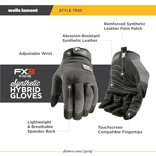 Wells Lamont Men's FX3 Extreme Dexterity Work Gloves - color: Grey/Black, size: Medium (Pack of 1)
