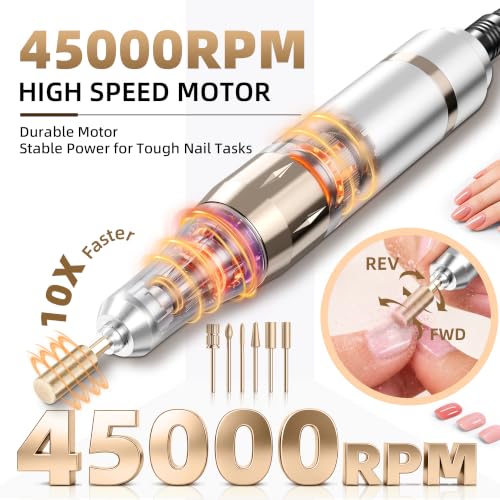 Professional Electric Nail Drill Rechargeable Nail File with Bits - color: Pearl White