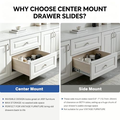 14 Inch Center Mount Drawer Slides 4 Pcs, Heavy Duty Hidden Rails - size: 14 Inch