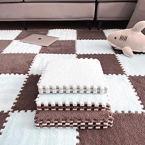 12pcs Tiled Puzzle Play Mats, White - color: White