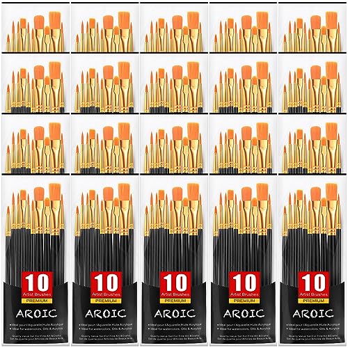 Acrylic Paint Brush Set, 20 Packs/200 pcs Nylon Hair Brushes - size: 200pcs-black