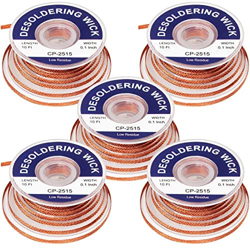 Solder Wicks braid，Solder Sucker，10ft Length 5 Pieces No-Clean Desoldering Braided Wicks. Solder Removal Tool，Desoldering Wick Used to Remove the Solder and Disassemble Electrical Components - style: 5pcs