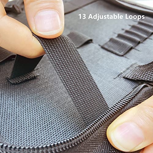 Umaki 2pack Small Tool Pouch Organizer, Canvas Zipper Pouch with 13 Adjustable Loops and a Storing Belt, Utility Tool Bag for Craft Making, Maintenance, Electrician and Carpenters, 8'' x 4'', Black - color: black-2pcs
