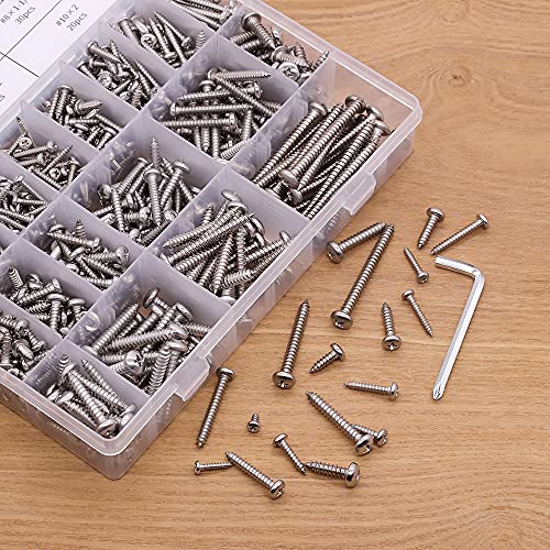 (780 PCS) #4#6#8#10 Pan Head Sheet Metal Screws Assortments 304 Stainless Steel 18-8 Self Tapping Screws Hardware Kit