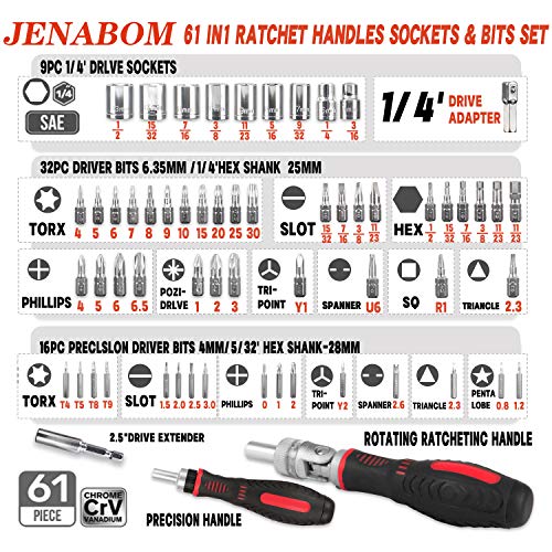 JENABOM 61 in 1 Ratcheting Screwdriver Set,Magnetic Screwdriver Bit Set - size: 61 in 1