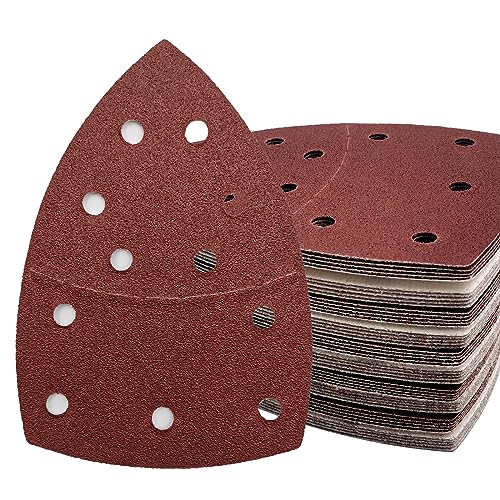 50 PCS Mouse Detail Sander Sandpaper, 80 Grit Palm Sander Sandpaper 11 Holes Hook and Loop Sander Pads Triangular Sanding Sheets Abrasive Sanding Paper for Mouse Sander - size: 80 Grit