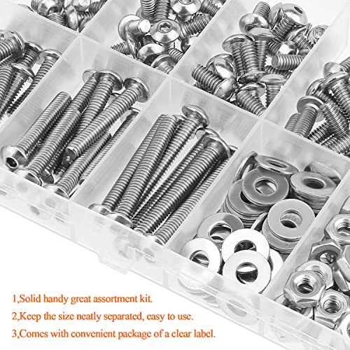 HELIFOUNER 210 Pieces #8-32 x 1/4" 5/16" 3/8" 1/2" 5/8" 3/4" 1" 1-1/4", Button Head Socket Cap Screws Bolts Washers Nuts Kit, Coarse Thread, Fully Machine Threaded, 304 Stainless Steel - size: #8-32, style: Button Head