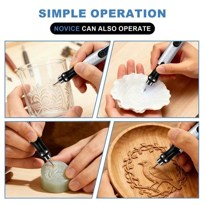 JANGKLIFE USB Rechargeable Engraving Pen with 42 Bits, Mini Rotary Tool kit,Engraver for Wood, Metal, Glass, and Plastic - Ideal for DIY, Jewelry, and Model Making