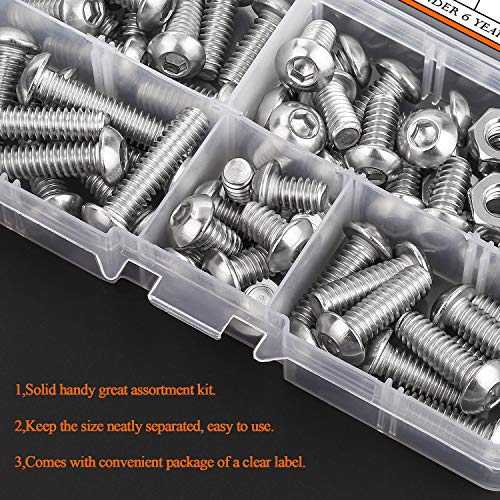 HELIFOUNER 65 Pieces 5 Sizes 304 Stainless Steel 1/4-20 x 3/8" 1/2" 5/8" 3/4" 1" UNC Thread Button Head Socket Cap Screws Bolts Kit - size: 1/4-20, style: Button Head