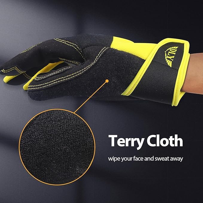 DLY Mens Work Gloves Touch screen, Utility Mechanic Gloves, Flexible Breathable Fit, Terry Fabric, Non-Slip (Medium, Yellow)