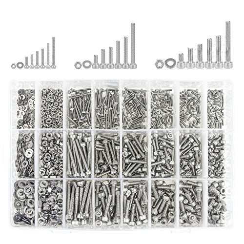 304 Stainless Steel Screws Nuts and Washers 1200PCS, Sutemribor M2 M3 M4 Hex Socket Head Cap Bolts Screws Nuts Washers Assortment Kit with Hex Wrenches