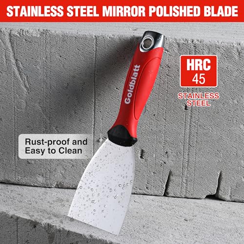 Goldblatt 3" Putty Knife, Stainless Steel Scraping Paint, Putty Knife Scraper with Hammer End, Soft Grip, Perfect for Drywall Repairing and Finishing - size: 3 Inch
