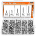 #8 x 1/2" 5/8" 3/4" 1" 1-1/4" Wood Screws Set, HELIFOUNER 140 Pieces Phillips Countersunk Head Self-Tapping Screws Assortment Kit, Phillips Flat Head Wood Screws, 304 Stainless Steel - size: #8
