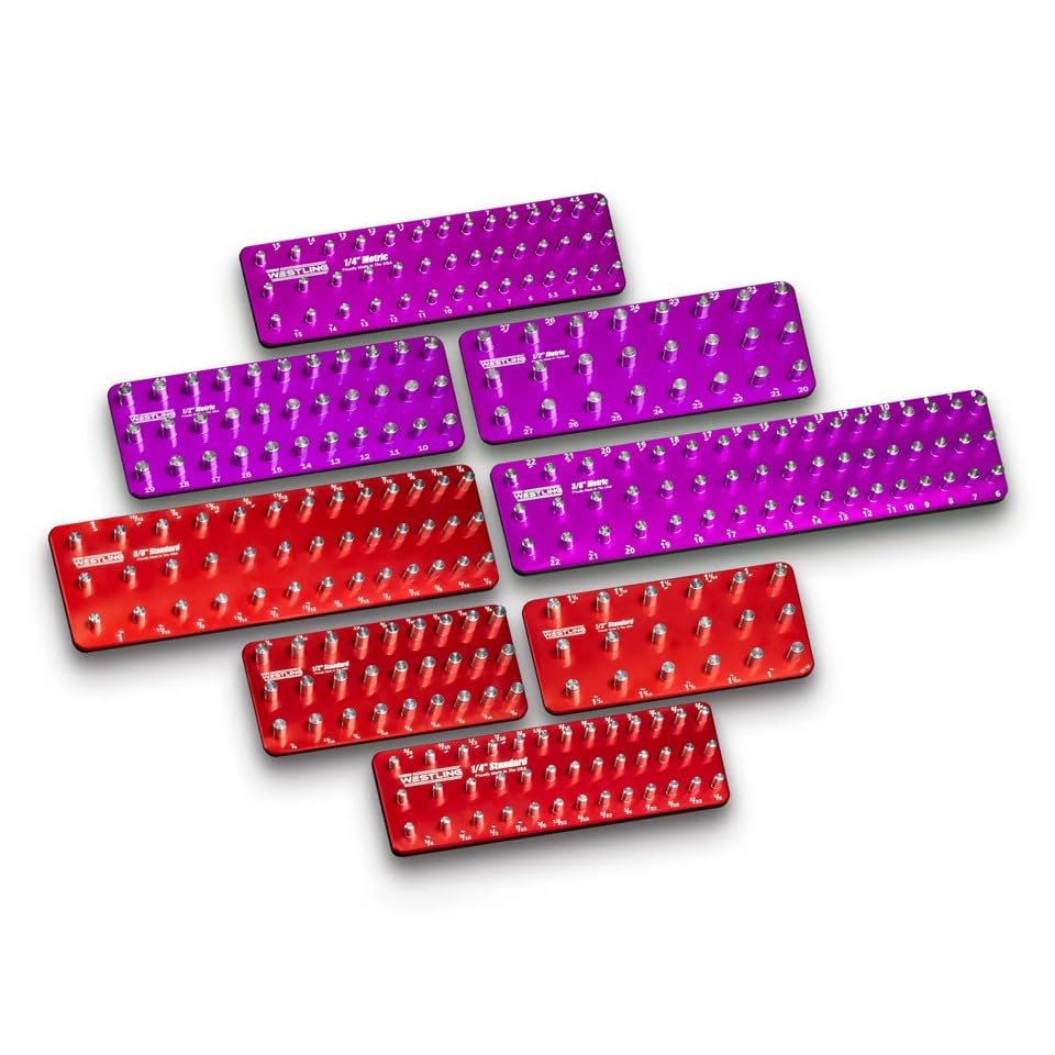 Westling USA Premium Aluminum Professional 8 Piece Socket Tray/Organizer Set, Holds 273 Standard and Metric Sockets (Red/Purple, 3 Row) - color: Red/Purple, size: 3 Row