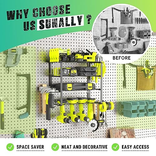 SUNALLY Power Tool Organizer, 4 Drill Holder Wall Mount Tool Storage Rack - style: 4 Drill Holders G