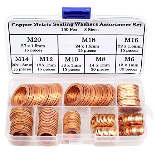 DYWISHKEY 150Pcs 8 Sizes Copper Metric Sealing Washers Assortment Set