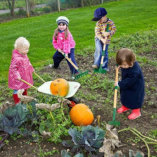 Duckura Kids Gardening Tools Set - 7pcs Garden Tool for Kids | with Shovel, Rake, Hoe, Leaf Rake, Outdoor Yard Lawn Digging Weed Toys, Birthday Gifts for Boys Girls Age 2 3 4Years Old - color: green