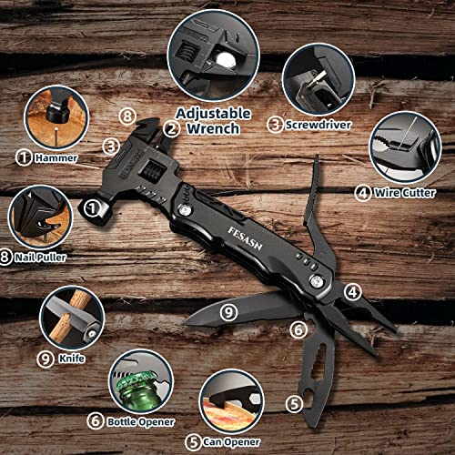 Adjustable Wrench Multitool Hammer, 16 in 1 | Pocket Multi Tool Pliers, Stainless Steel, Survival Camping Multi Tool, Home DIY & Everyday Use - style: Adjustable Wrench