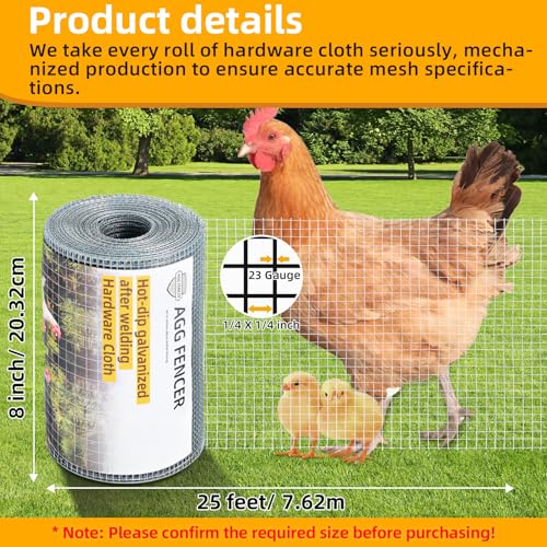 AggFencer 8inch x 25ft Hardware Cloth 1/4 inch Chicken Wire Fencing 23Ga - size: 1/4in 8in x 25ft