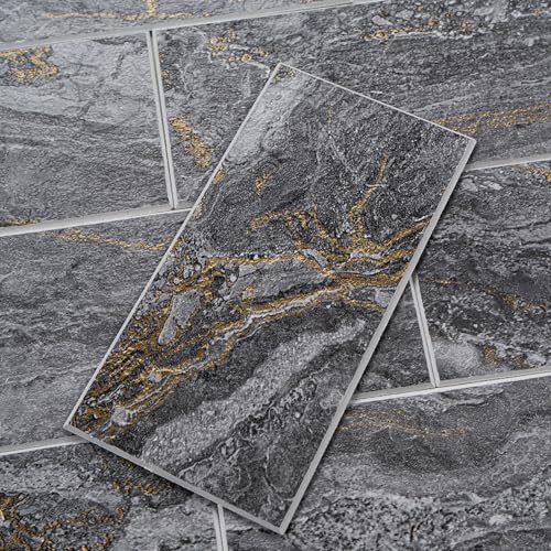 StyloVue 100 Pieces Peel and Stick Backsplash for Kitchen, 3" x 6" PVC Subway Tile 2026 Upgraded Gray-Gold Stone Backsplash Stick on Tile Elevate Kitchen Fireplace RV - color: Gray-Gold Stone