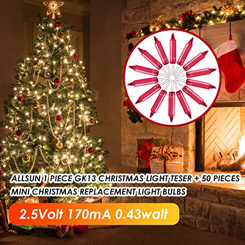 allsun Christmas Light Tester with 50pcs 2.5V Bulbs, Non-Contact Voltage Tester and Repair Tool, 12-600Vac Christmas Tree Light Tester for Holiday String Lights, Bulb and Fuse Checker - style: Light Tester+50pcs Blubs, Christmas Light Repair Tools