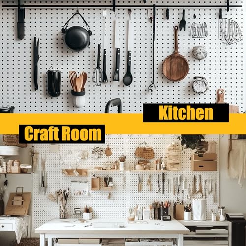 Spampur Peg Board, 6 Pack Metal Pegboard Panels with 50 Hooks - color: White, size: 16x12"- 6 Pcs