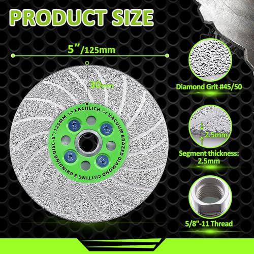 5Inch Tile Saw Blade - Diamond Grinding Disc Cutting Disc Wheel for Cutting Grinding Marble Granite Concrete Porcelain Ceramic Tile,5/8-Inch-11 Arbor - size: 5"/125mm