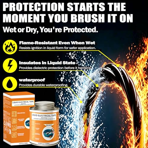 5.29 oz Liquid Electrical Tape Quick-Drying Insulating Glue with Brush Cap - Quick-Dry Waterproof Sealant for Wires, Cables, Connectors, Outdoor & Automotive Electrical Equipment (Black) - color: Black