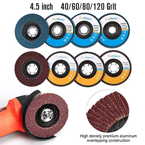 LotFancy Flap Disc 4 1/2 inches, 11 Grinding Polishing Discs Set for Angle Grinder, 40 60 80 120 Grit Assorted Pack, Sanding Wheels, Strip Disc, Nylon & Felt Polishing Disc Kit - style: 11 Pack Set