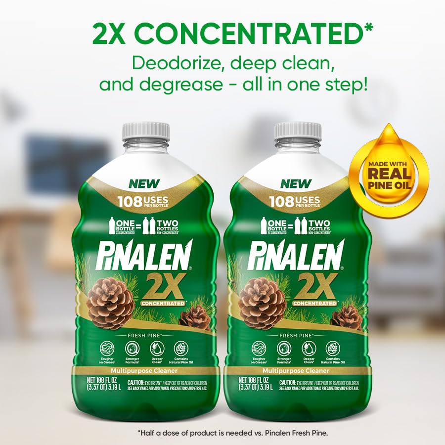 PINALEN 2X Max Aromas Concentrated Multipurpose Cleaner - Fresh Pine Scent - 108 fl oz - All Purpose Cleaner for Kitchen, Bathroom, Floors & Outdoors (Pack of 2) - size: 108 Fl Oz (Pack of 2)