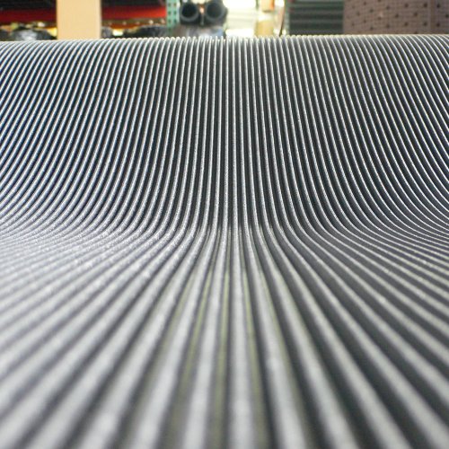 Rubber-Cal Fine Rib Corrugated Rubber Floor Mat - 1/8" x 4 ft x 2.5 ft Black - size: 30"L x 48"W x 0.1"Th