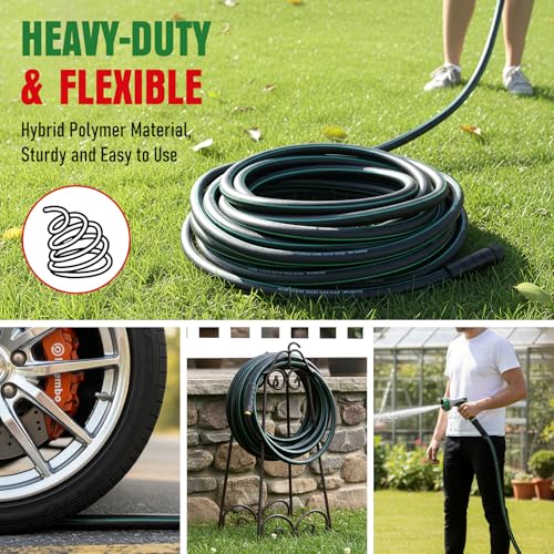 Heavy Duty Garden Hose 49ft, NON-EXPANDABLE Flexible Water Hose, Kink Resistant Lightweight Hybrid Hose, Leakproof Hose Male to Female Fittings - color: Black+Green, size: 49ft