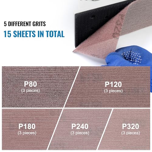 S SATC 15PCS Adjustable Radius Flexible Sanding Block with Hook & Loop Backing 70 x 400MM Longboard Hand Sander for Automobile Ship Wood Grinding with 80 120 180 240 320 Grit Mesh Sandpapers - style: Longboard Sanding Blocks with 15 PCS Sandpapers