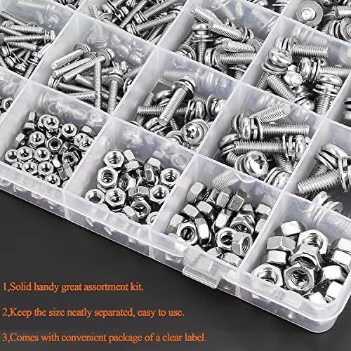 HELIFOUNER 510 Pieces Phillips Pan Head Machine Screws Nuts Washers Assortment Kit, Stainless Steel 304, Full Thread (M2 M2.5 M3 M4 M5 M6) - size: M2 M2.5 M3 M4 M5 M6