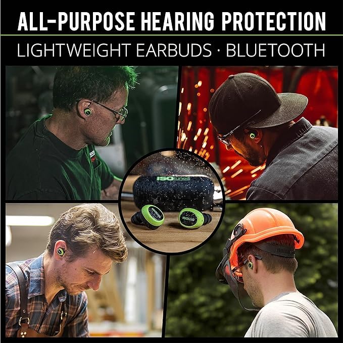 ISOtunes Free 2.0 Bluetooth Hearing Protection, OSHA Compliant Work Earbuds - color: Safety Green