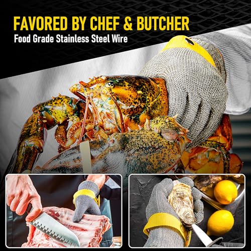 COOLJOB A9 Food Grade Cut Resistant Gloves for Kitchen Chef Butcher, S-XL - size: Large