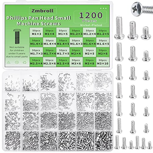 1200Pcs Phillips Pan Head Small Machine Scews,Tiny Screw,Small Bolts Pan Head Screw,Mini Screw Assortment Kit for Eyeglasses,Watches,Clocks,Mobile Phone