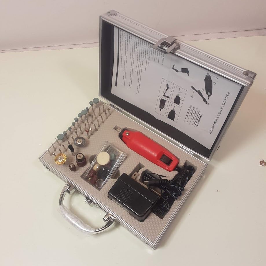60-Piece Professional Rotary Tool Kit, 12V AC/DC Mini Tool Set with Diamond Polisher, Sanding Drum, Buffing Wheel, Carrying Case, CZRT60
