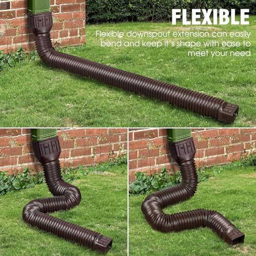 2 Pack Flexible Rain Gutter Downspout Extensions,Drain Downspout Extender,Gutter Extension Flexible,Down Spout Drain Extension Pipes,Extendable from 21 to 60 Inches (Brown) - color: 2pcs brown