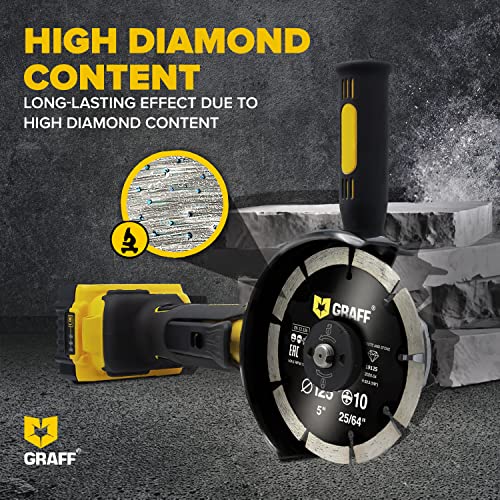 5 Inch Diamond Blade for Angle Grinder — Diamond Cutting Wheel for Cutting Stone, Marble, Granite, Brick, Masonry, Paving Flag, Concrete — Diamond Saw Blades Segment Height 0.394” (10 mm) — GRAFF - size: Ø 5 Inch Segment, style: Diamond Segment Blades