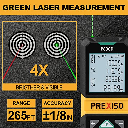 PREXISO Laser Measuring Tool Rechargeable, 265Ft Green Laser Distance Meter