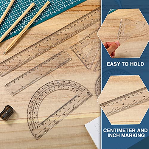 Tenare 6 Pcs Math Geometry Ruler Set, Protractor Triangle School,Clear - color: Clear