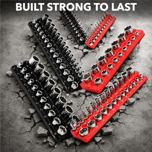Bates- Magnetic Socket Organizer Set, 6 pcs, 1/2", 1/4" and 3/8" - color: Black & Red, size: 6 Pack